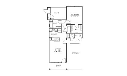 A3 - 1 bedroom floorplan layout with 1 bath and 830 square feet