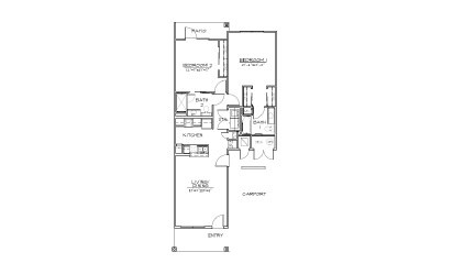 B2 - 1 bedroom floorplan layout with 1 bath and 1047 square feet